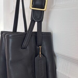 Vintage Coach Legacy Black Leather Shoulder Bucket Bag with Gold Accents